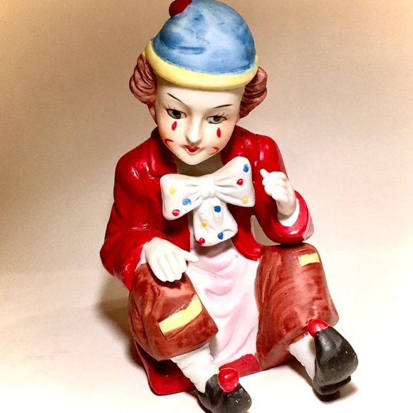 VINTAGE BISQUE SITTING CLOWN PORCELAIN FIGURINE❤️ - Picture 3 of 13